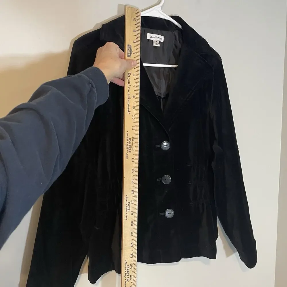 Joan Rivers Black‎ Blazer Jacket Sz M Velvet Gathered Smocked Goth Dark Academia